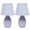 Creekwood Home Traditional Petite Ceramic Oblong Table Lamp Two Pack Set, Matching Drum Fabric Shade, Purple CWT-2005-PR-2PK